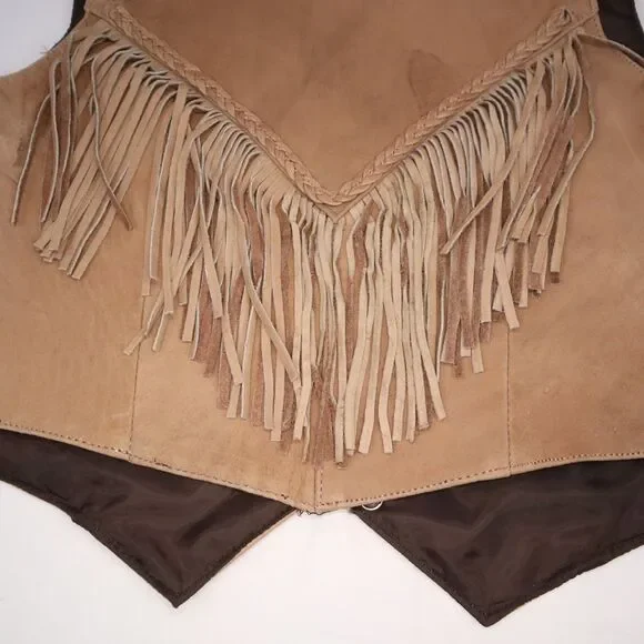Unik Tan Leather Fringed Vest Size XXL Women's New Gauchos - Picture 13 of 16